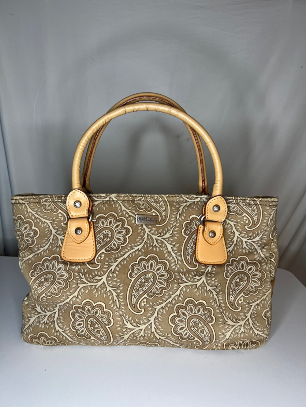 Pierre Deux French Country Vintage Paisley Canvas Tote with Tan Handles